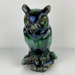 Blue Mountain Owl 9.5 X 6 Vintage Glazed Pottery Owl on Log Figurine Decor